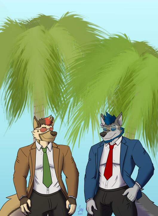 Two characters, fullly shaded and lined - for HabsTheShep and myself (2024)